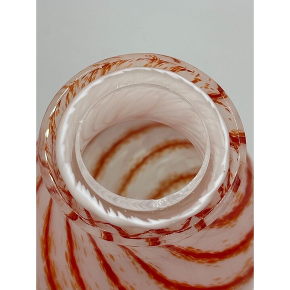 Vtg MCM Art Glass Vase White Burnt Orange Swirl Design Opaline? 12" Core RARE - Picture 8 of 12
